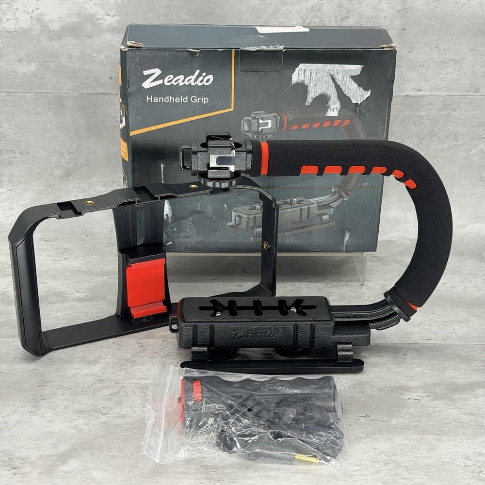 Zeadio Camera Smartphone Handheld Stabilizer, Triple Cold-Shoe Handle Grip Compa